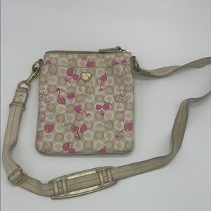 Coach Cherry Stylish Beige and Pink Women's Crossbody Bag
